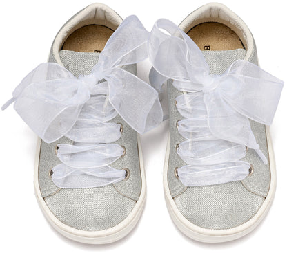 Sneaker απο Ύφασμα και Δέσιμο Κορδέλα Ασημί