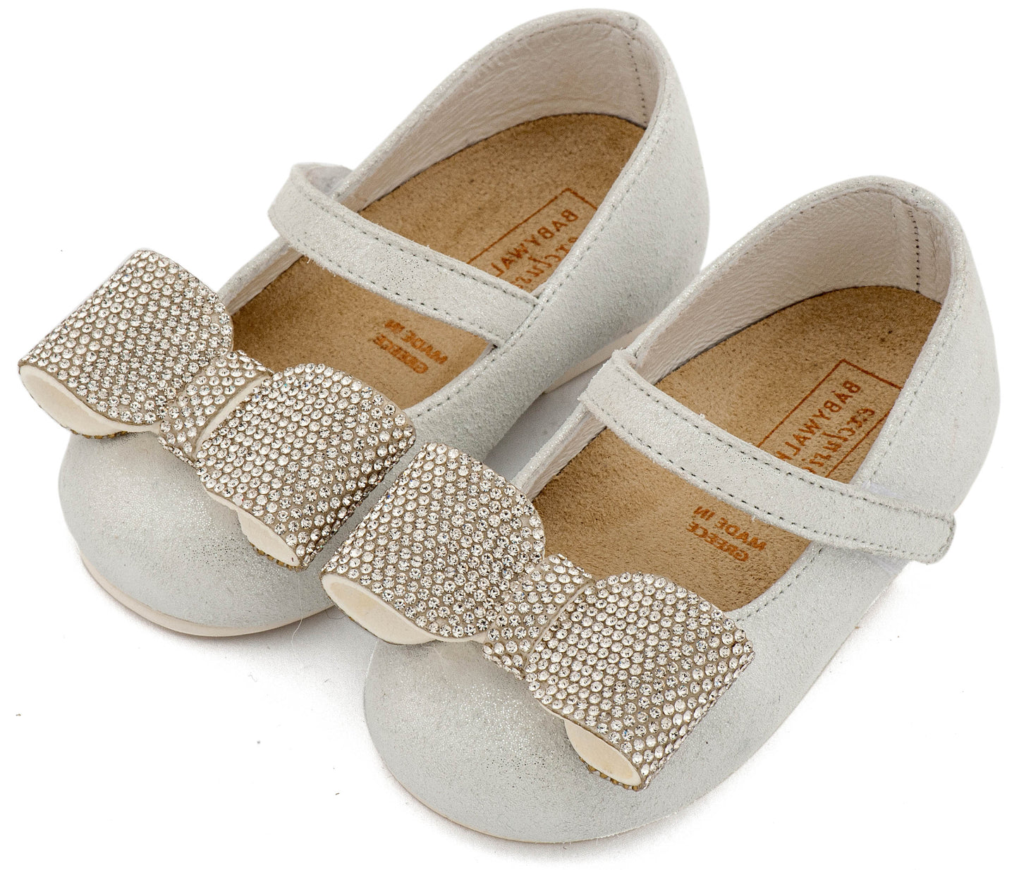 Γοβάκι Μονή Μπαρέτα Διακοσμημένο με Στρασένιο Φιόγκο Λευκό Πάγου