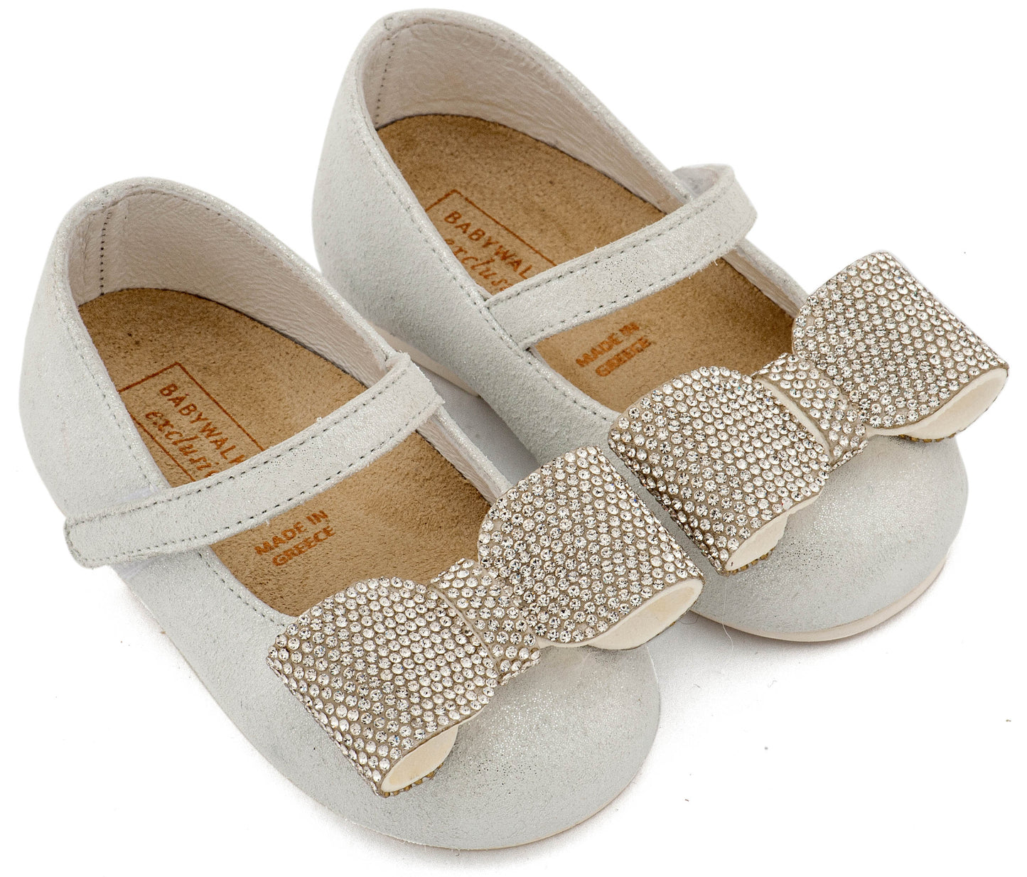 Γοβάκι Μονή Μπαρέτα Διακοσμημένο με Στρασένιο Φιόγκο Λευκό Πάγου