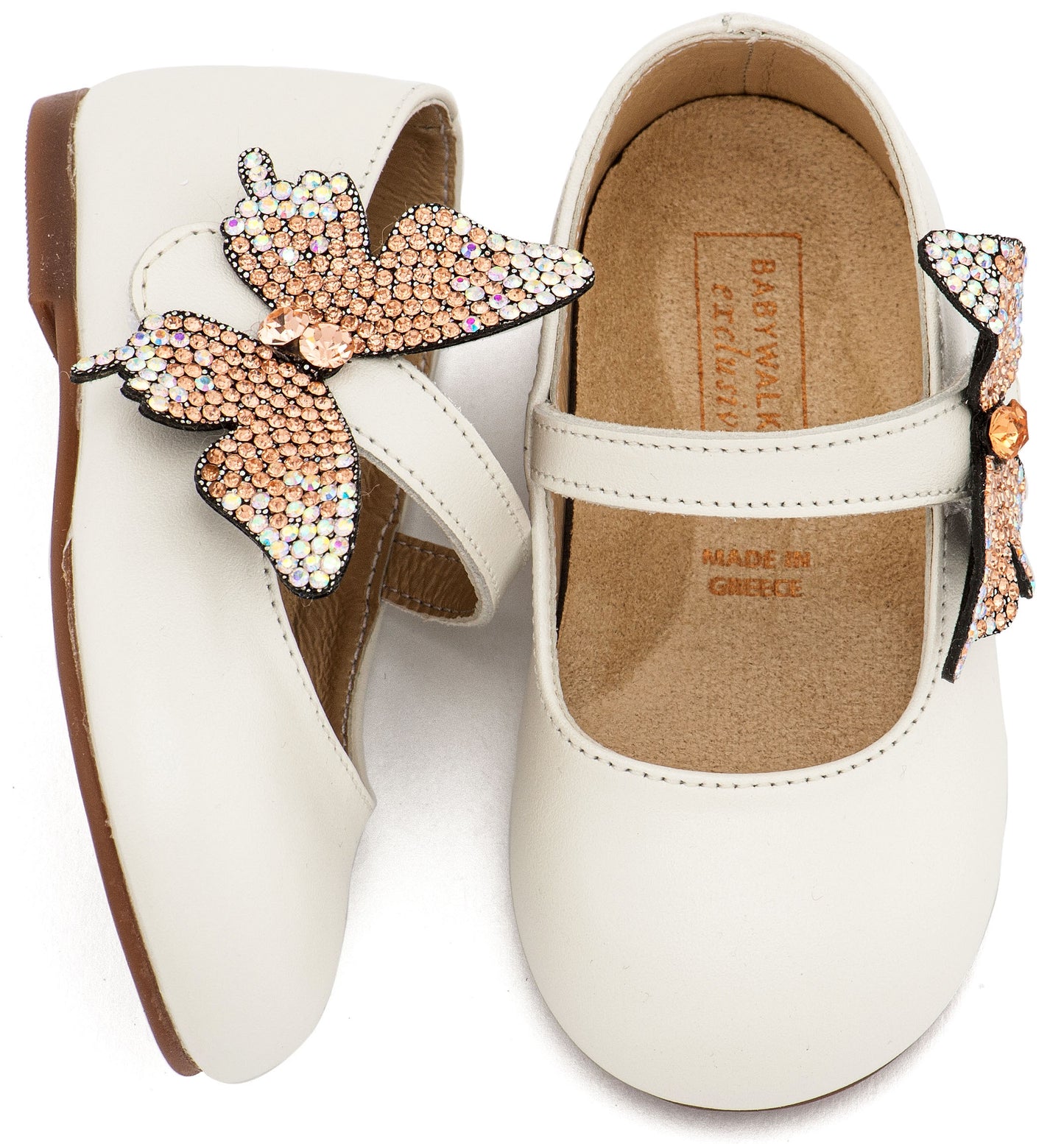 Γοβάκι με Στρασένια Πεταλούδα στο Πλάι  (Λευκό / εκρου)