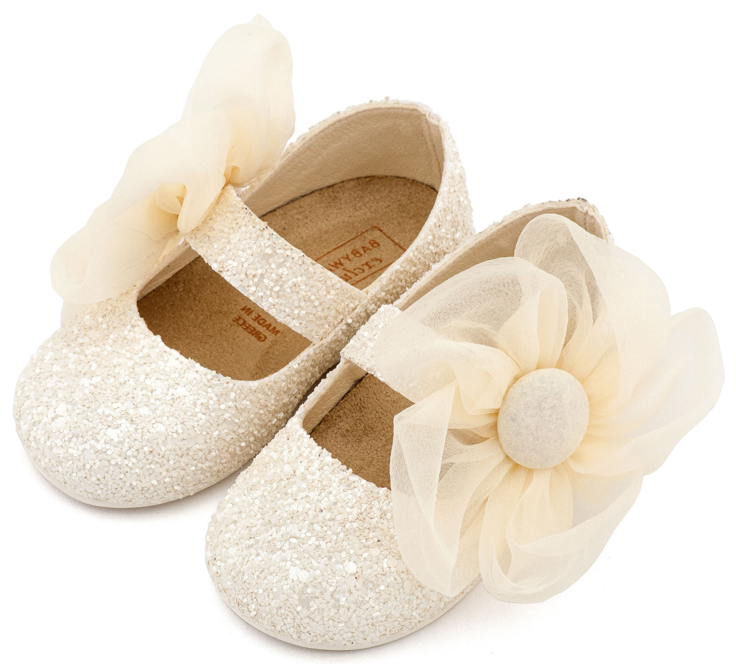 Γοβάκι Μονή Μπαρέτα Διακοσμημένο με Μεγάλο Λουλούδι Οργάντζας  Εκρού