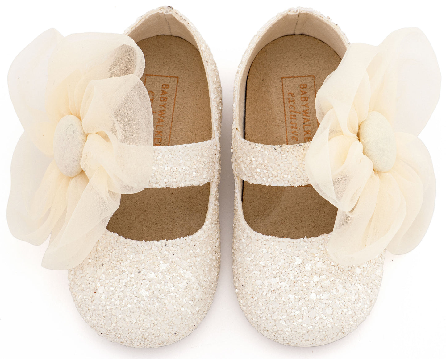 Γοβάκι Μονή Μπαρέτα Διακοσμημένο με Μεγάλο Λουλούδι Οργάντζας  Εκρού