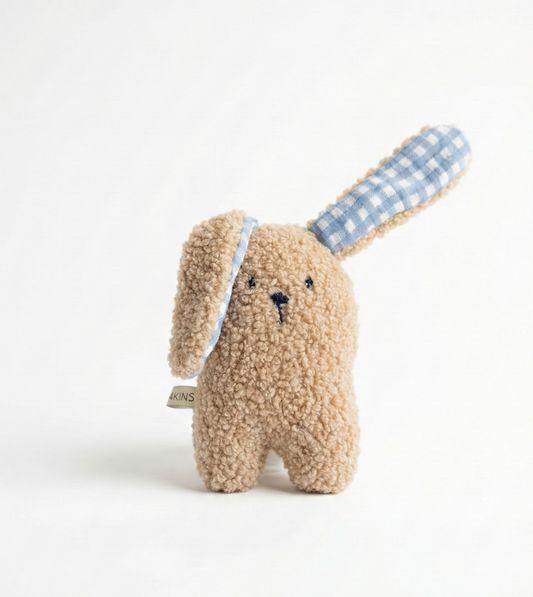 Baby Bunny κουδουνίστρα - Gingham Blue- Teddy crema