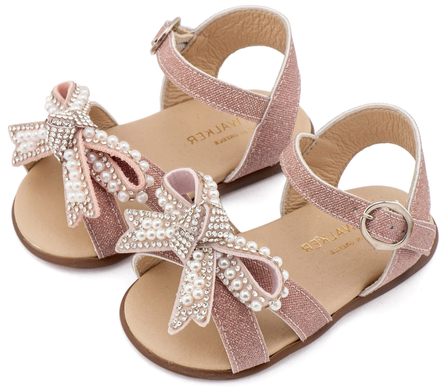 Πέδιλο Διακοσμημένο με Φιόγκο απο Πέρλες Ροζ Αντικέ