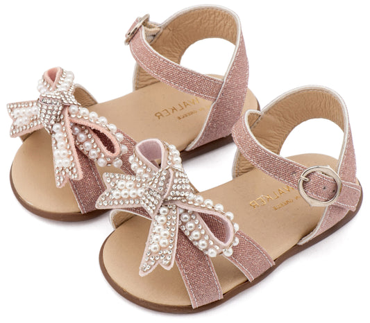 Πέδιλο Διακοσμημένο με Φιόγκο απο Πέρλες Ροζ Αντικέ