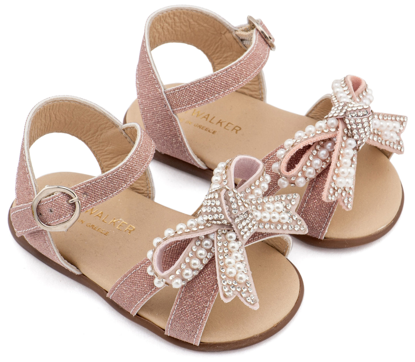 Πέδιλο Διακοσμημένο με Φιόγκο απο Πέρλες Ροζ Αντικέ