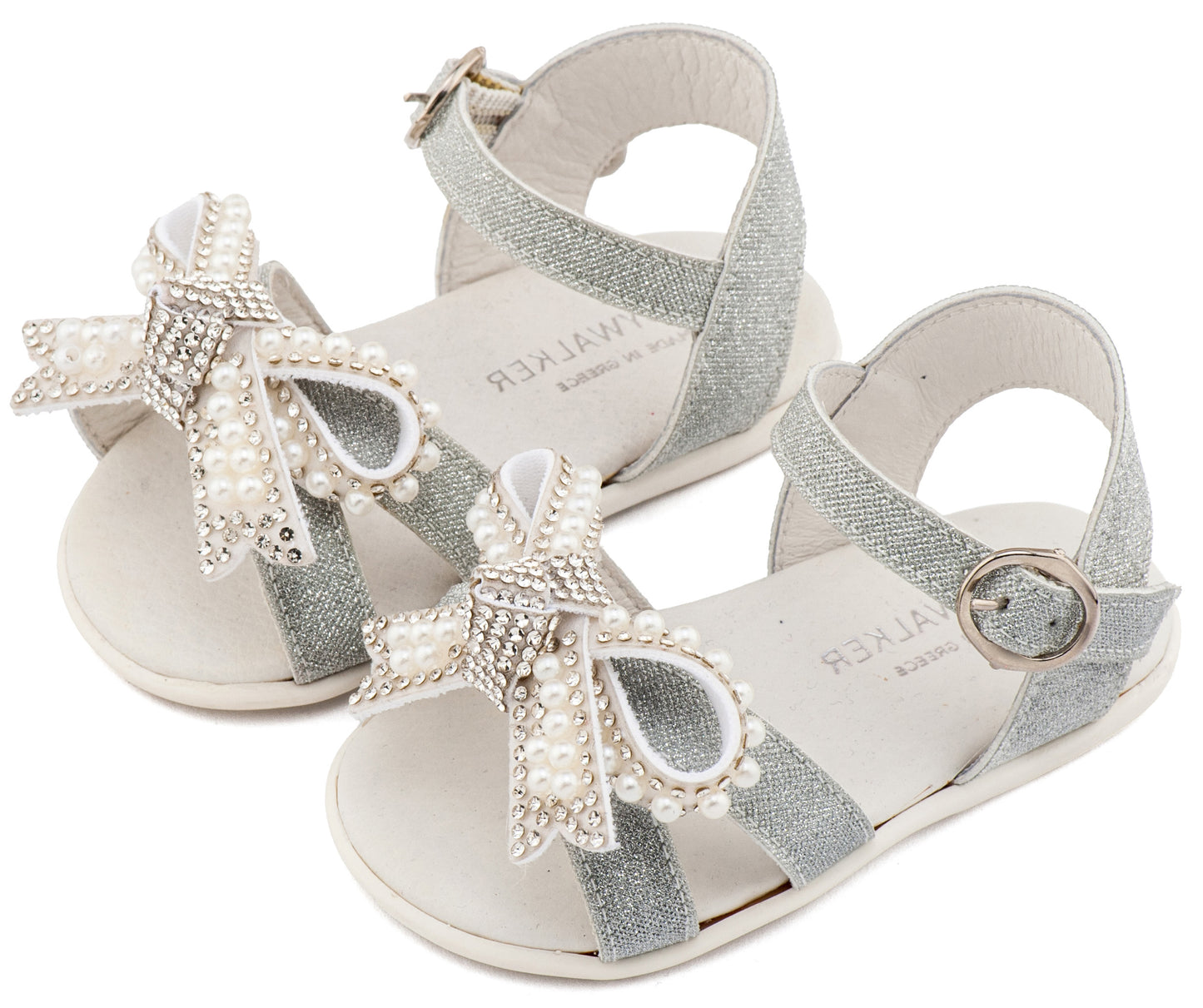 Πέδιλο Διακοσμημένο με Φιόγκο απο Πέρλες Ασημί