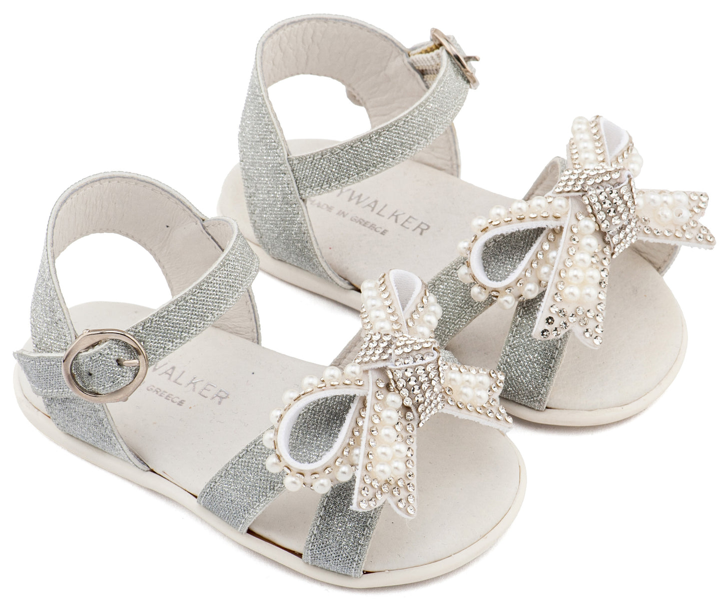 Πέδιλο Διακοσμημένο με Φιόγκο απο Πέρλες Ασημί