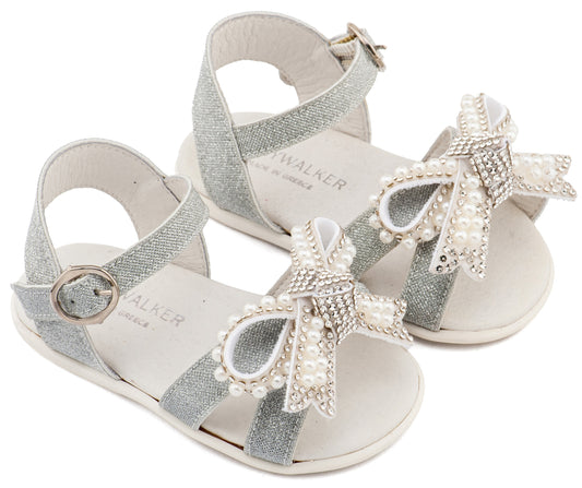 Πέδιλο Διακοσμημένο με Φιόγκο απο Πέρλες Ασημί