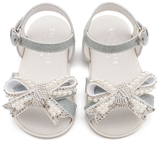 Πέδιλο Διακοσμημένο με Φιόγκο απο Πέρλες Ασημί