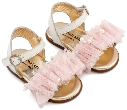 Πέδιλο με Χειροποίητο Διακοσμητικό απο Τούλι και Εκρού Ροζ