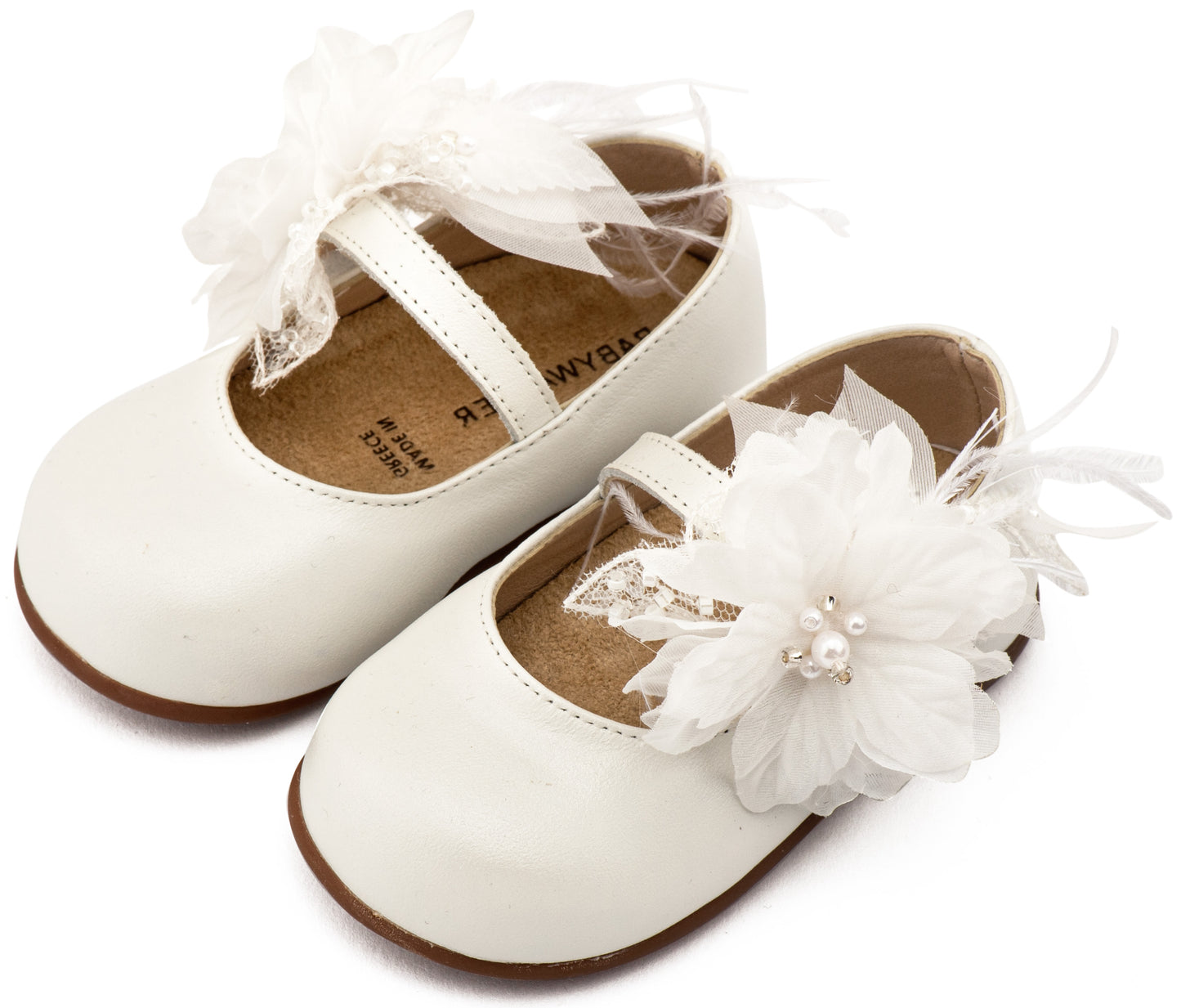 Γοβάκι Μονή Μπαρέτα Χειροποίητο Λουλούδι με Πούπουλα (Εκρού\Λευκό)