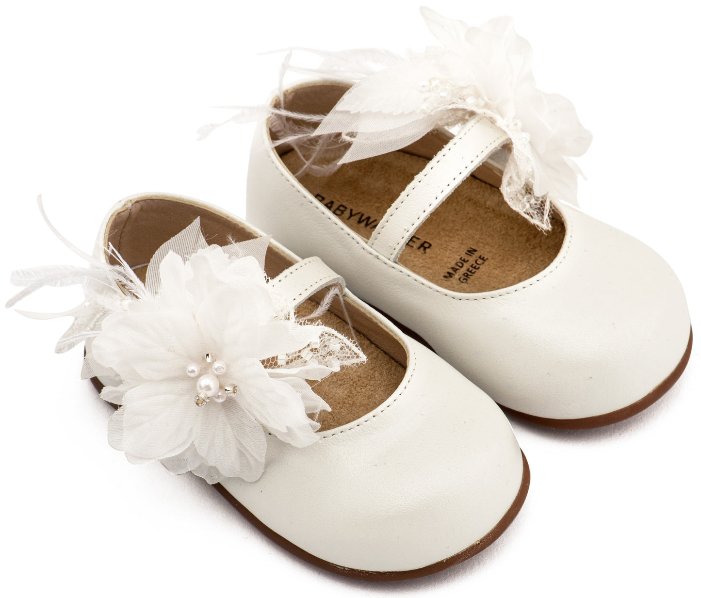 Γοβάκι Μονή Μπαρέτα Χειροποίητο Λουλούδι με Πούπουλα (Εκρού\Λευκό)