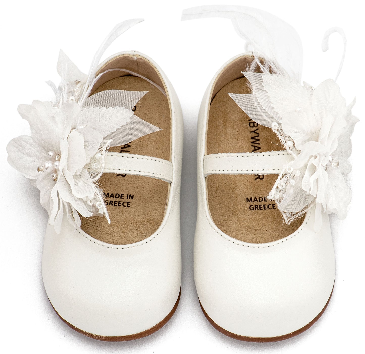 Γοβάκι Μονή Μπαρέτα Χειροποίητο Λουλούδι με Πούπουλα (Εκρού\Λευκό)