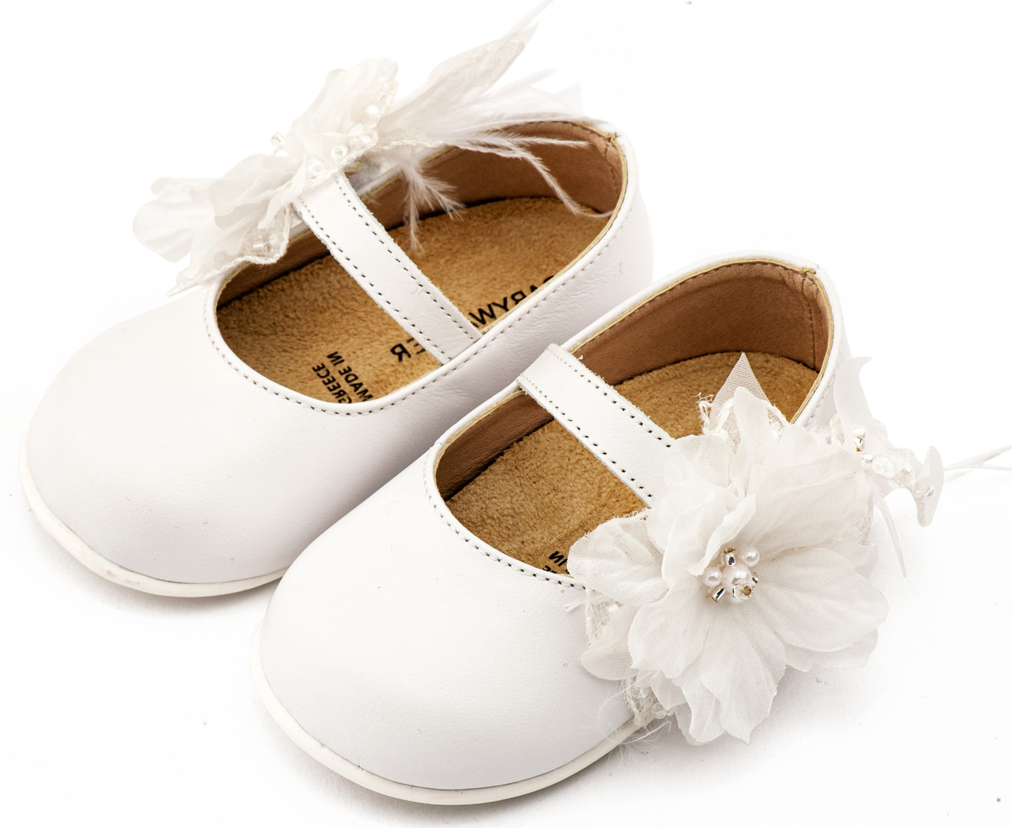 Γοβάκι Μονή Μπαρέτα Χειροποίητο Λουλούδι με Πούπουλα (Εκρού\Λευκό)