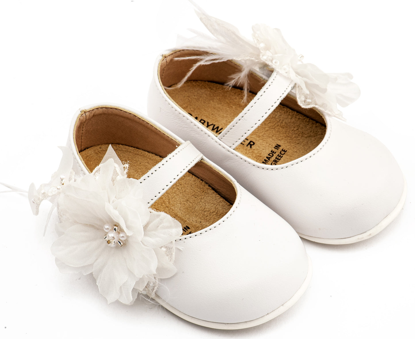 Γοβάκι Μονή Μπαρέτα Χειροποίητο Λουλούδι με Πούπουλα (Εκρού\Λευκό)