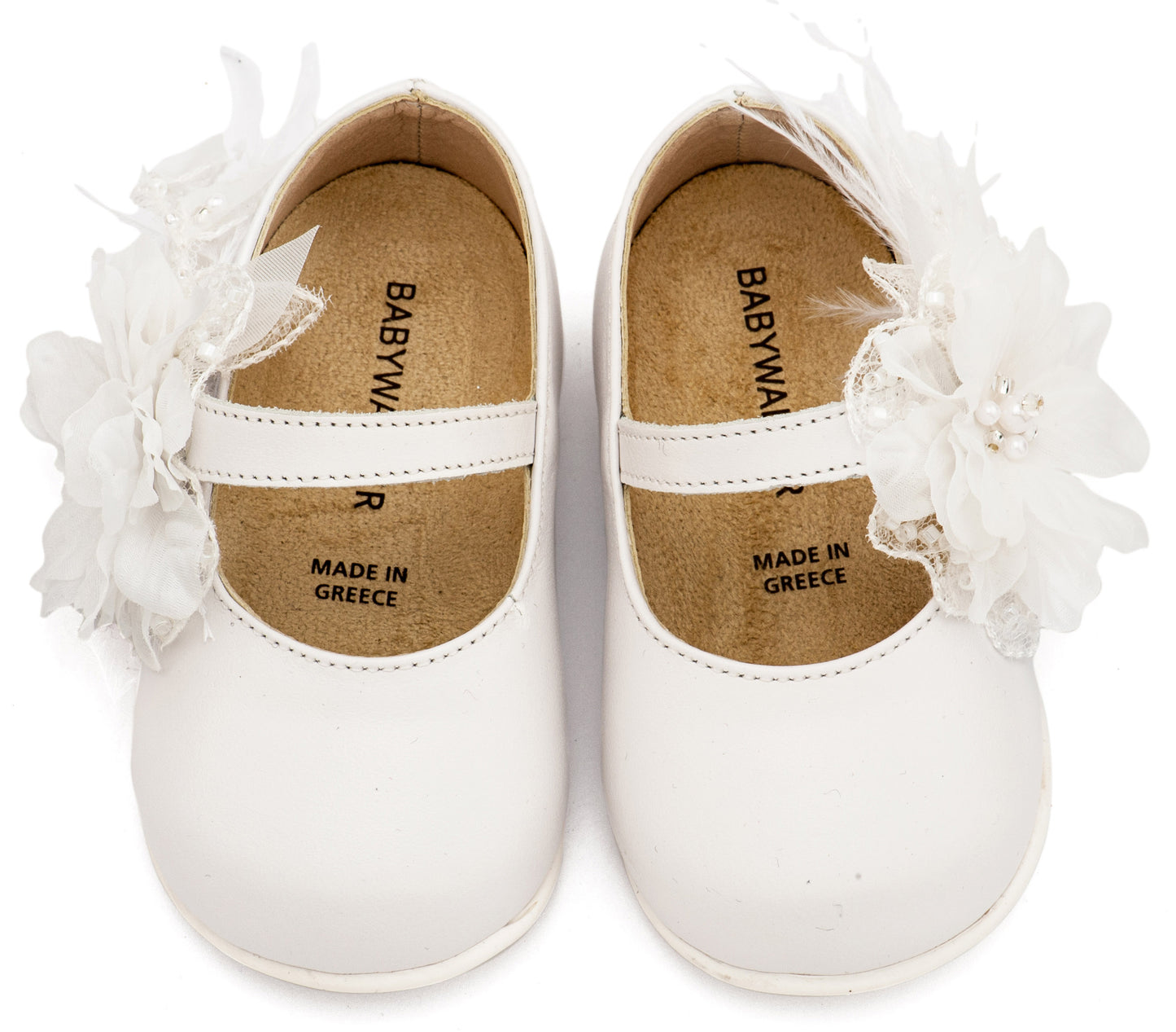 Γοβάκι Μονή Μπαρέτα Χειροποίητο Λουλούδι με Πούπουλα (Εκρού\Λευκό)