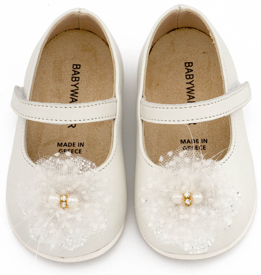 Γοβάκι Μονή Μπαρέτα Χειροποίητο Διακοσμητικό απο Τούλι PRI2660 Εκρού