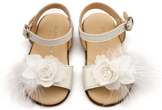 Πέδιλο Διακοσμημένο με Χειροποίητο Λουλούδι με Πούπουλα PRI2662 Εκρού