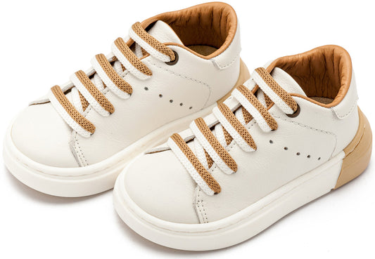Δετό Sneaker με Δίχρωμο Κορδόνι Λευκό Μπεζ - The4kins baby brand