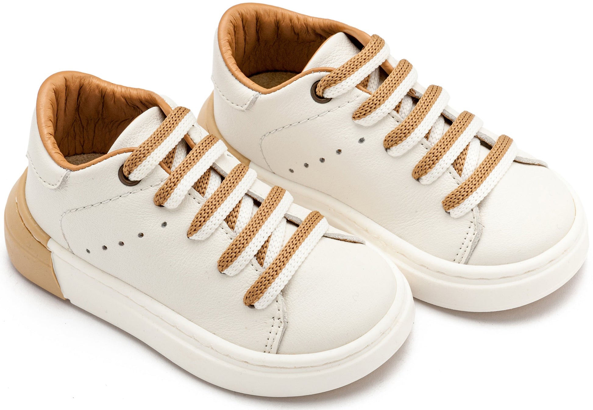 Δετό Sneaker με Δίχρωμο Κορδόνι Λευκό Μπεζ - The4kins baby brand