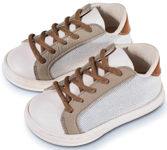 Δετό Τρίχρωμο Σνίκερ Λευκό Γκρι Ταμπά - The4kins baby brand