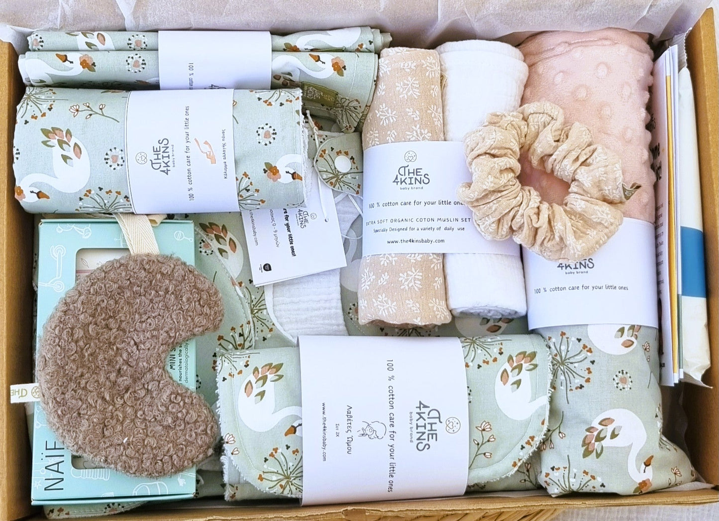 Ολοκληρωμένη λίστα μωρού με θέμα κύκνους (Swan Lake): κουβέρτα, υπνόσακος, είδη φροντίδας