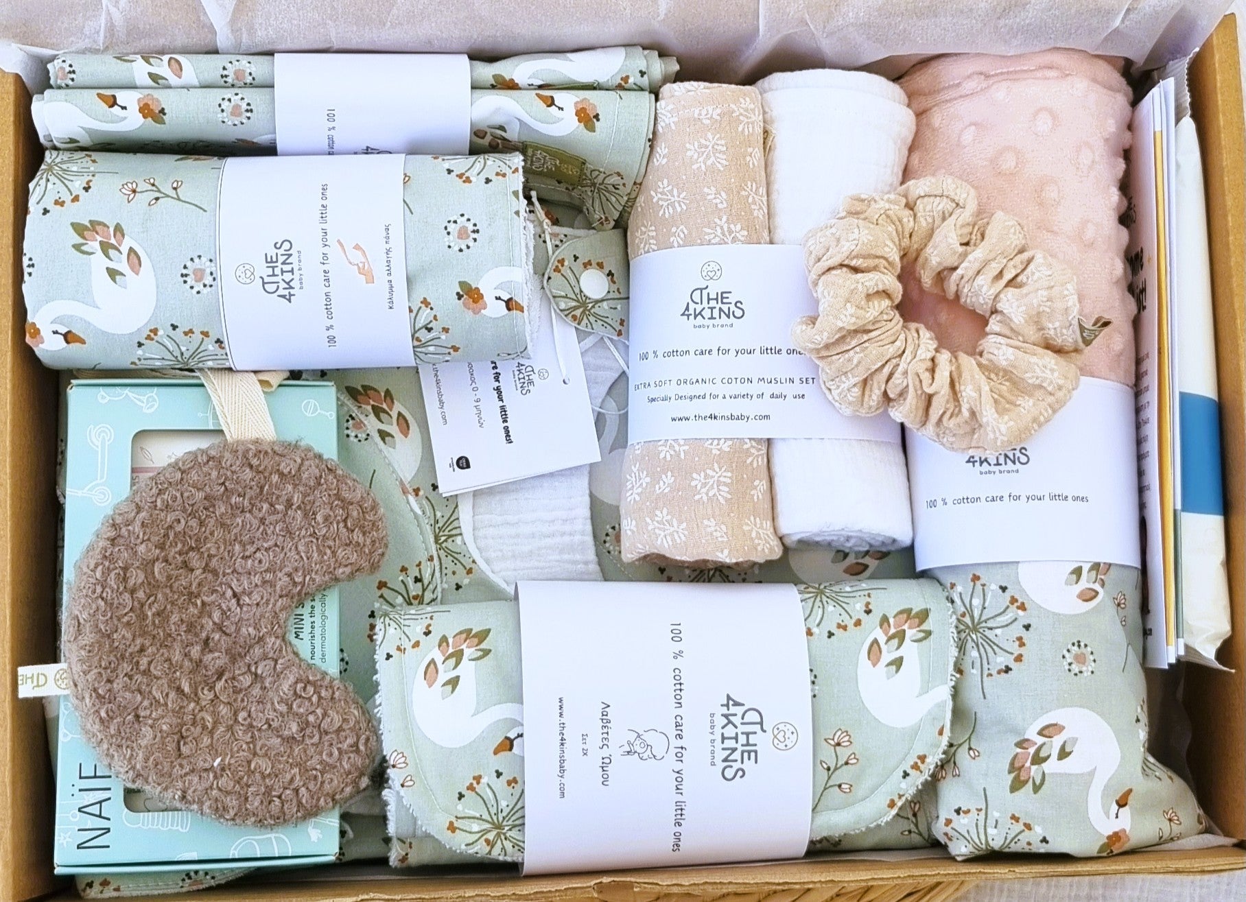 Ολοκληρωμένη λίστα μωρού με θέμα κύκνους (Swan Lake): κουβέρτα, υπνόσακος, είδη φροντίδας