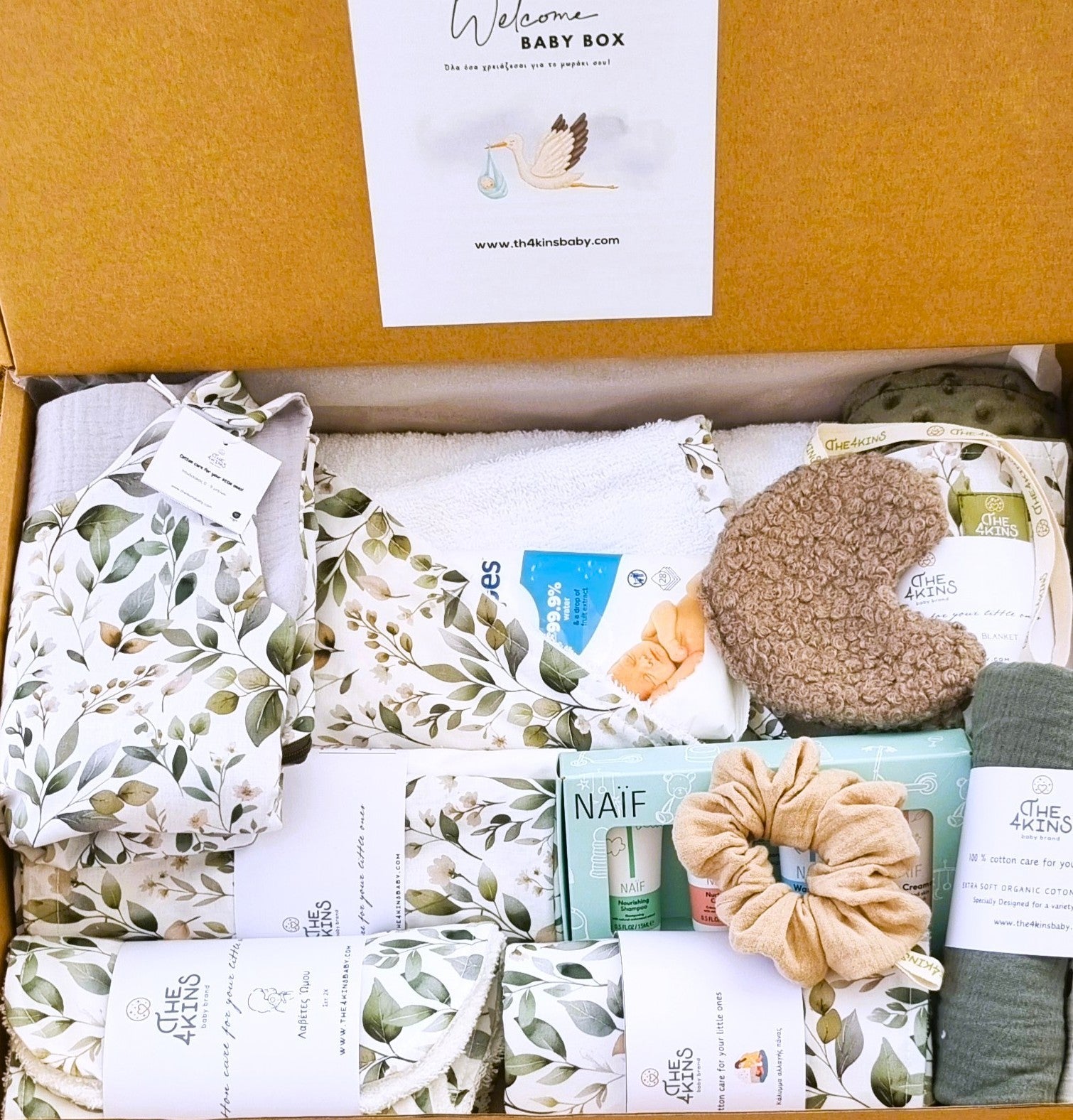 Ολοκληρωμένη λίστα μωρού με θέμα λουλούδια μανόλιας: κουβέρτα, υπνόσακος, είδη φροντίδας