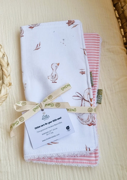 Σετ Πετσετάκια Φροντίδας σετ 2τμχ - Mama Goose striped - The4kins baby brand
