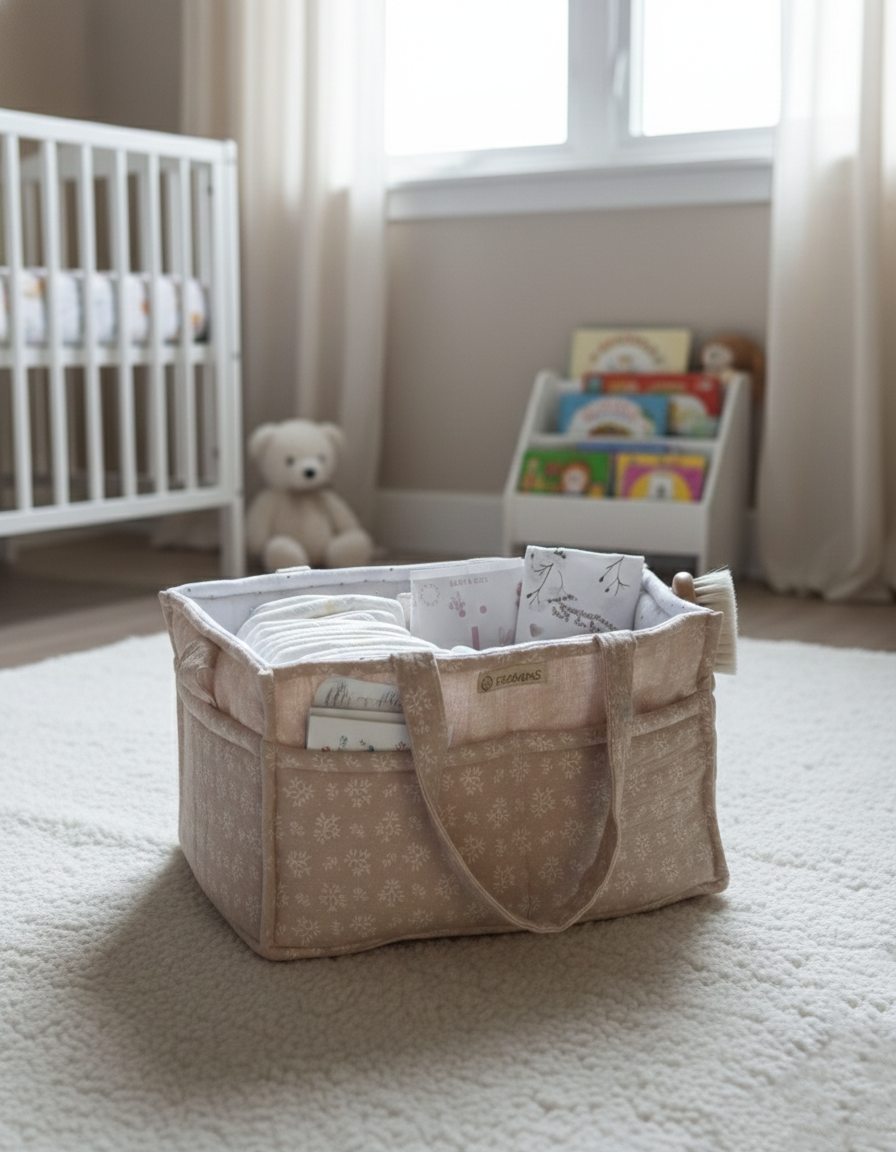 Nappy Caddy the4kins από οργανικό βαμβάκι, καλάθι οργάνωσης για την αλλαξιέρα σε καπιτονέ σχέδιο.