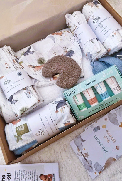 Roar Welcome Baby Box με είδη για τη βαλίτσα μαιευτηρίου και λίστα μωρού