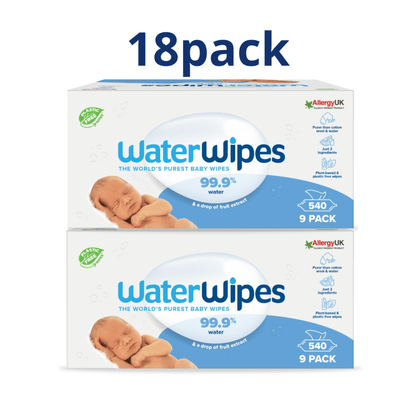 WaterWipes MEGA Monthly Pack, 100% Plastic - free Άοσμα Μωρομάντηλα, 99.9% Νερό, Ηλικίες 0+, 1.080Μαντηλάκια (18πακ/60τμχ) - The4kins baby brand